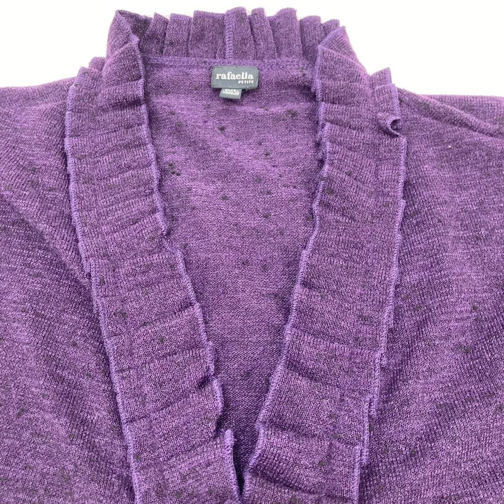 Rafaella Petite Purple Knit Cardigan‎ Ruffle Neck Button Front Petite P/L